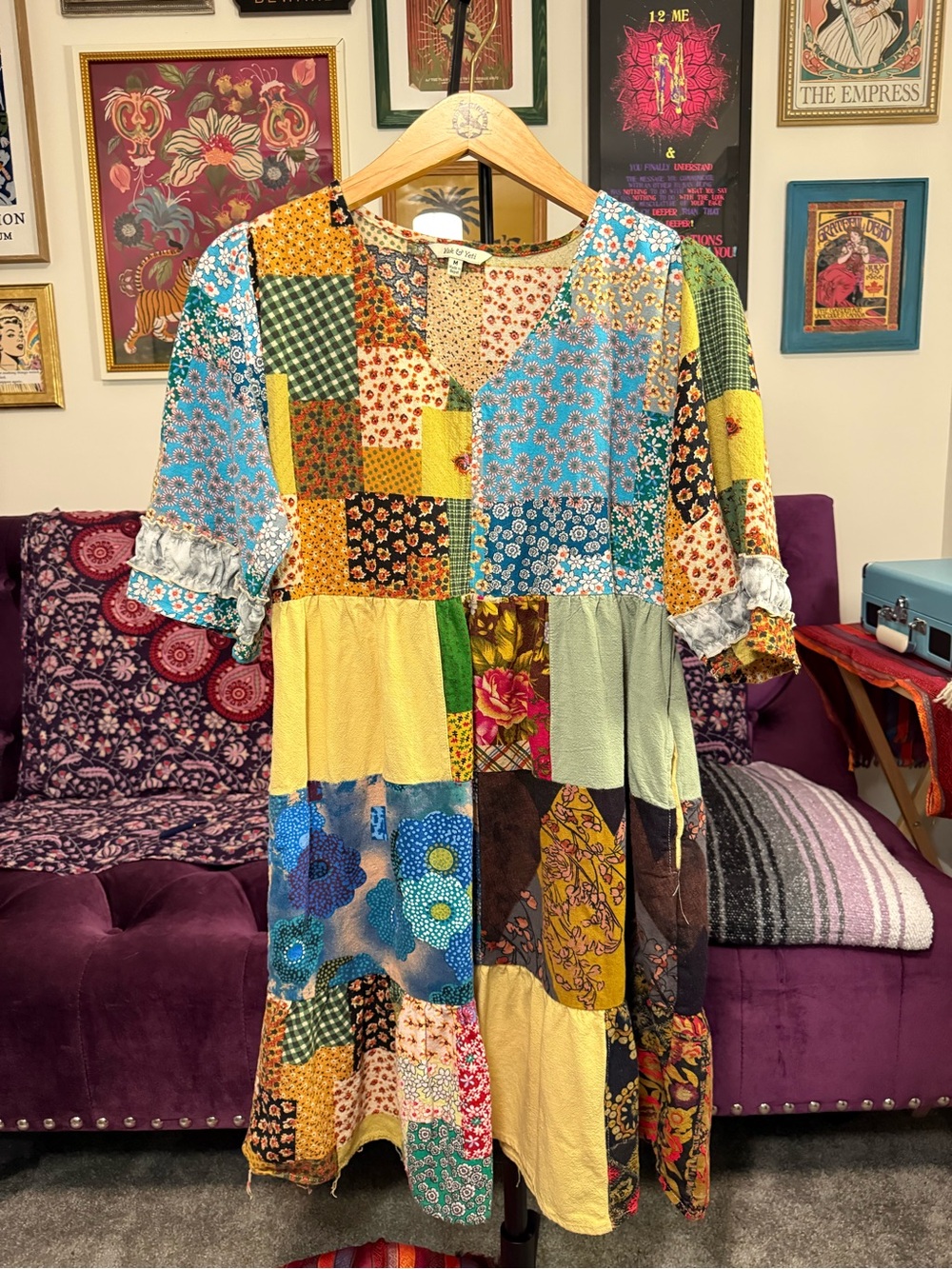 Patchwork Floral Midi Dress in Multicolor